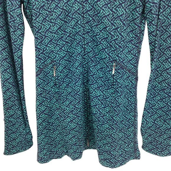 Ibex 100% Merino Wool Zip Up Mock Neck Sweater Size XS Blue Geometric Juliet - Picture 6 of 16